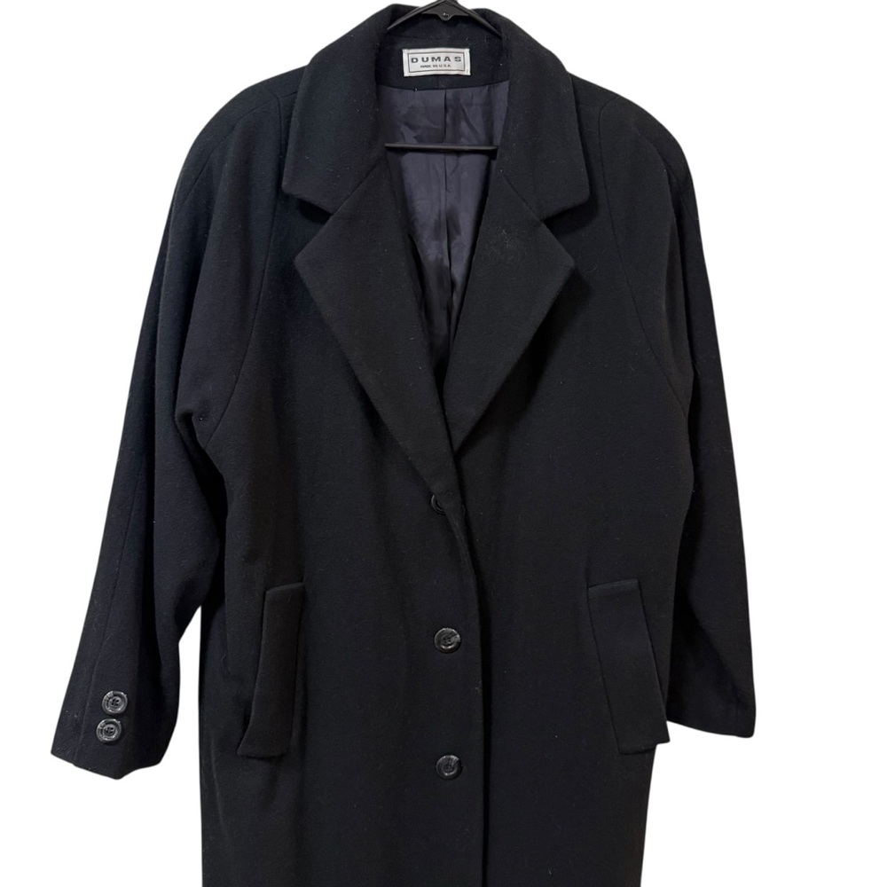 DUMAS Women's Black long wool blend coat Made in USA size L/XL (Est)